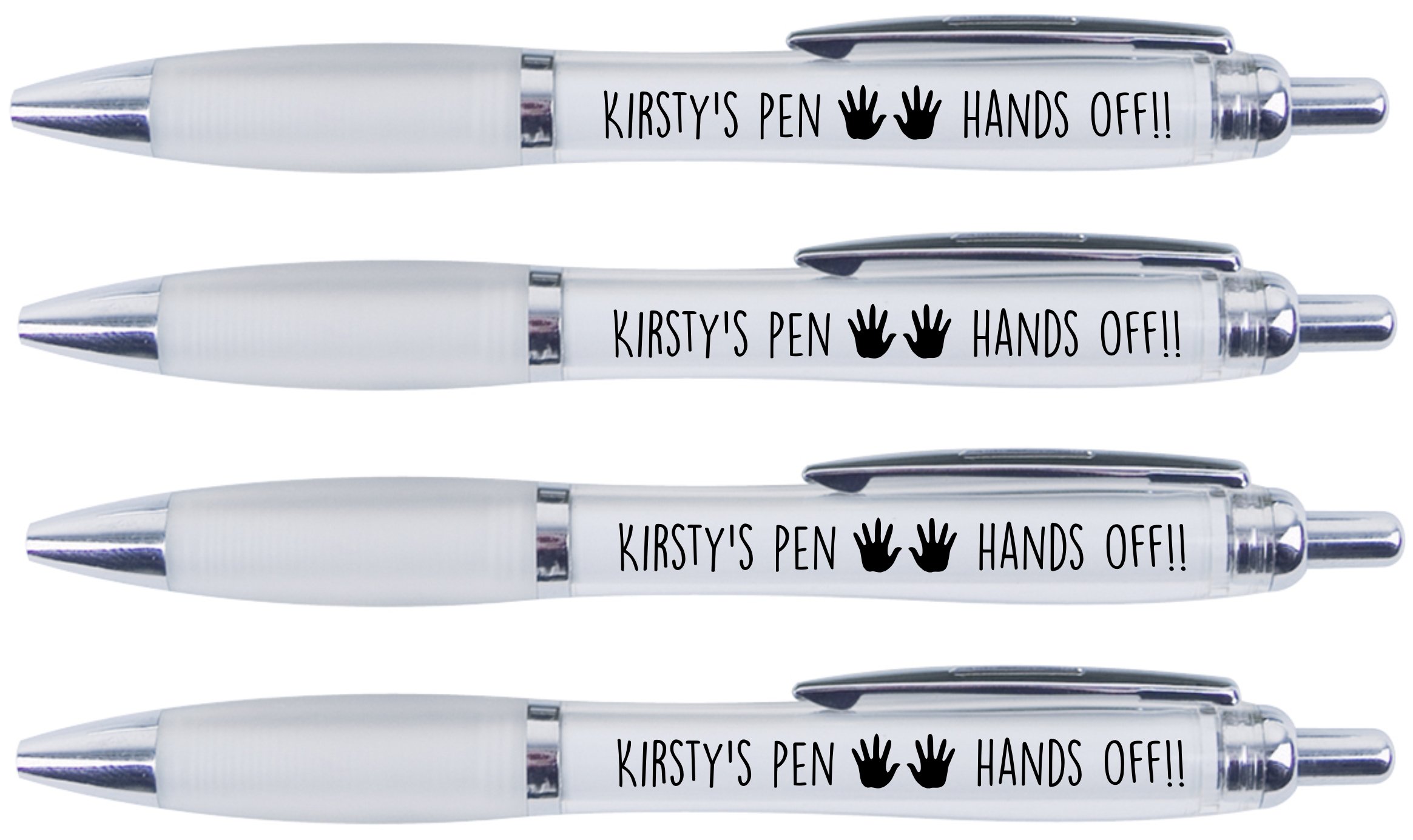 KIRSTY'S PEN HANDS OFF!!, 4 PRINTED PENS FOR KIRSTY