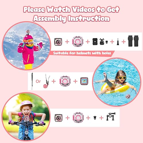 Miniatura 4 de PROGRACE Cámara impermeable para niños  Cámara de vídeo para niños subacuática 1080P HD Videocámara digital para niñas vacaciones cumpleaños