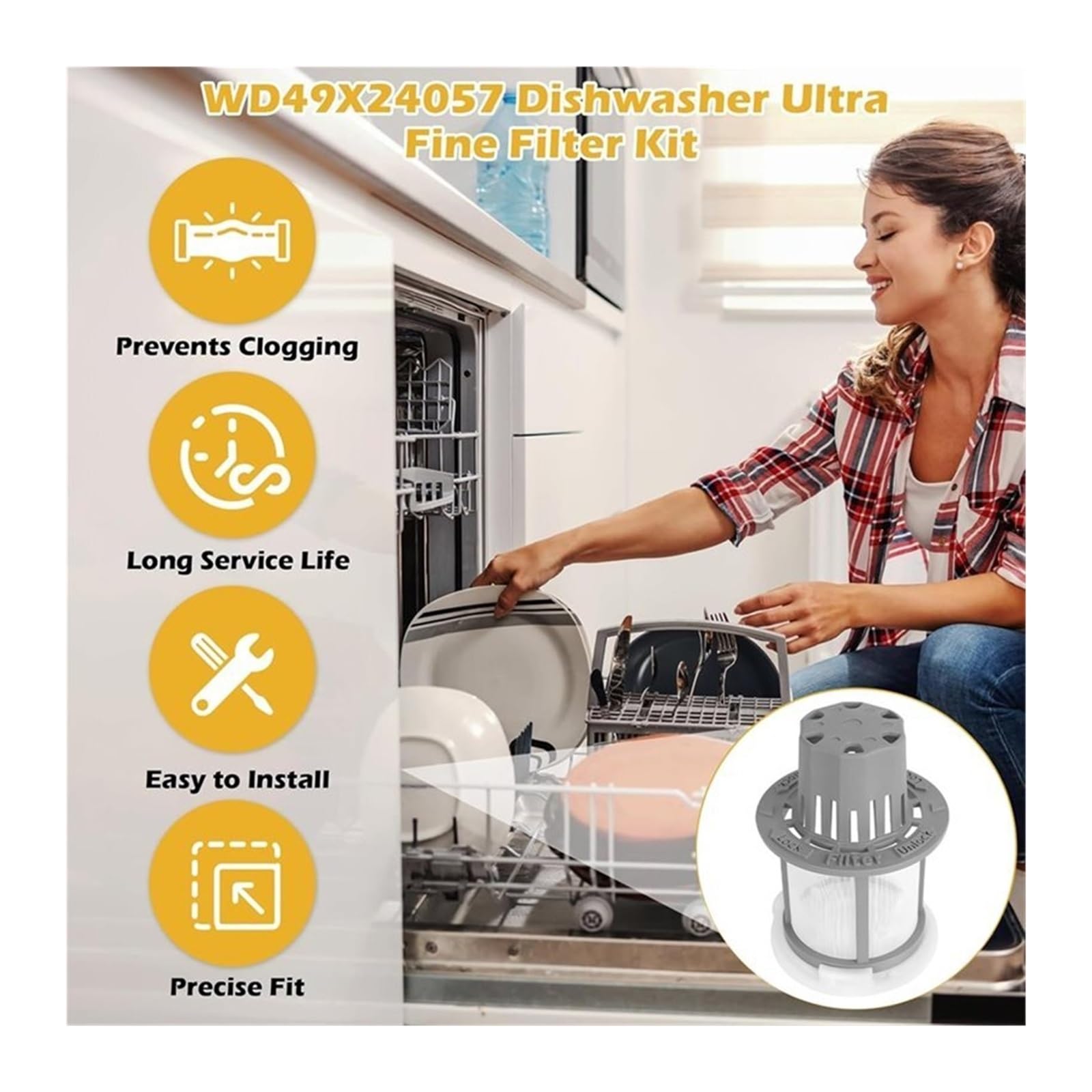 Compatible con piezas de repuesto for lavavajillas GE, filtro ultrafino, Kit for WD12X10416 WD12X20107 WD12X21976 WD12X22560