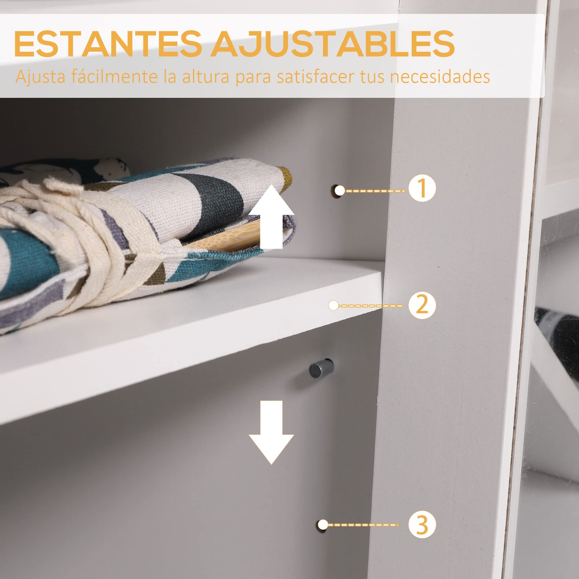 HOMCOM Aparador de Cocina con Botellero Mueble Buffet Auxiliar con 3 Puertas de Vidrio y Botellero en Forma X para 4 Botellas para Comedor Estilo Moderno Antivuelco 90x37x75 cm Blanco