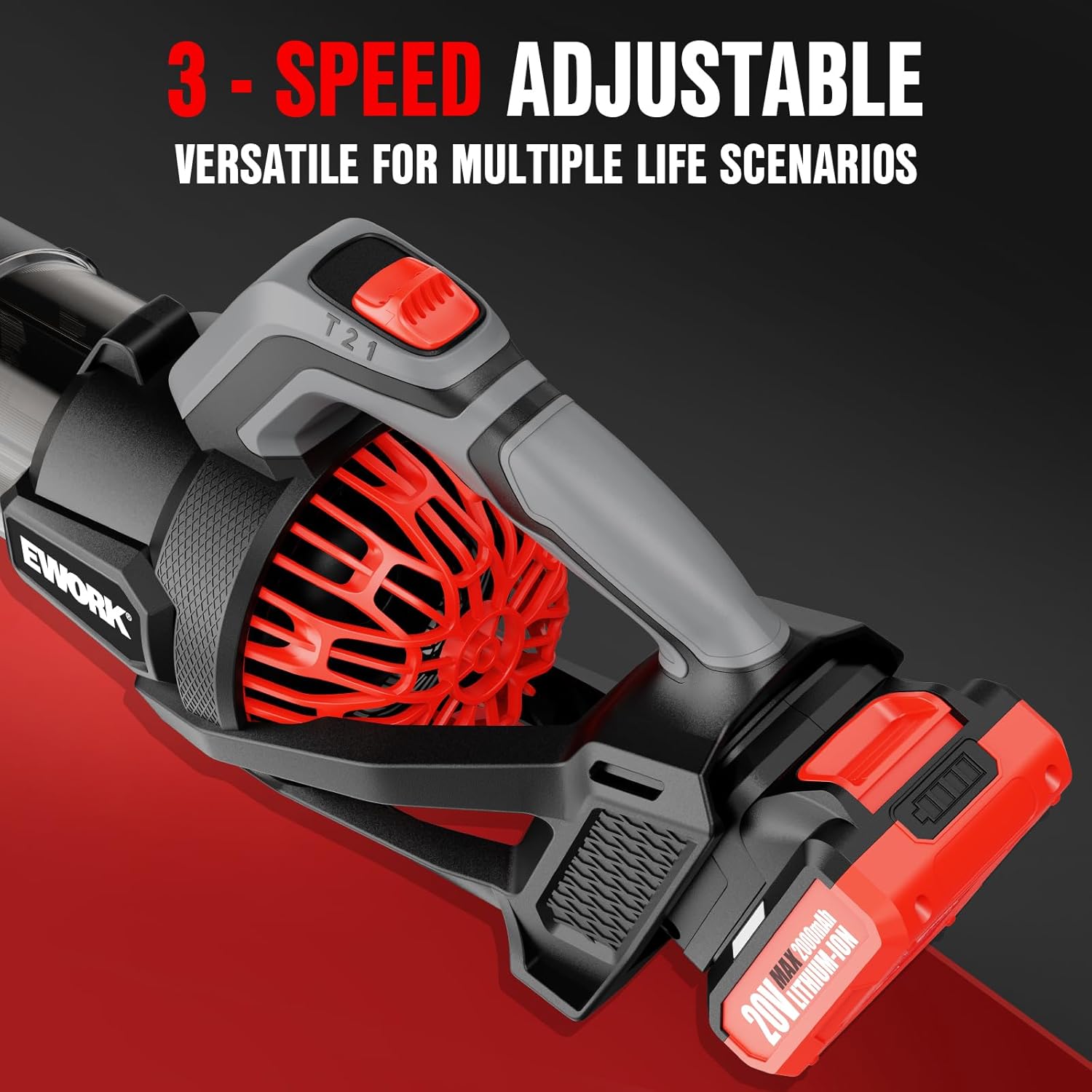 EWORK Cordless Leaf Blower 20V, 550 CFM 3-Speed Electric Handheld Blower, 2 Pack 2.0Ah Batteries & Charger Included for Lawn, Patio, Garden & Sidewalk Cleaning