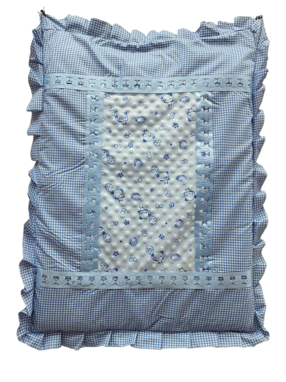 RIKANGBaby Mattress with Cute Gingham and Animal Print Design, 70 cmx 50cm (Blue)