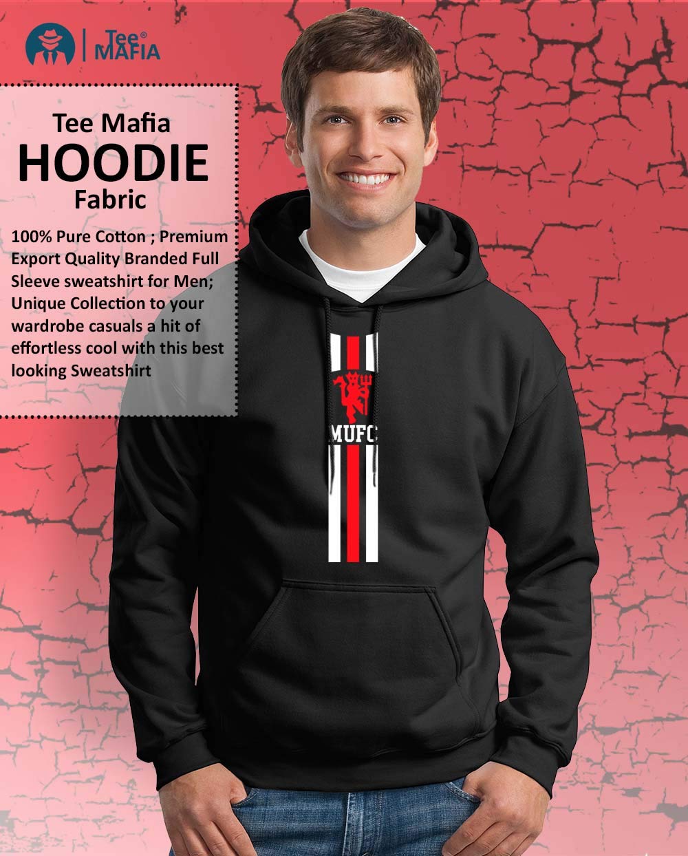 Tee Mafia Unisex MUFC red Devil Manchester United Hoodie |Football Hoodie| Cotton Hoodie | Sweatshirt Hoodie| Black (Large) 1