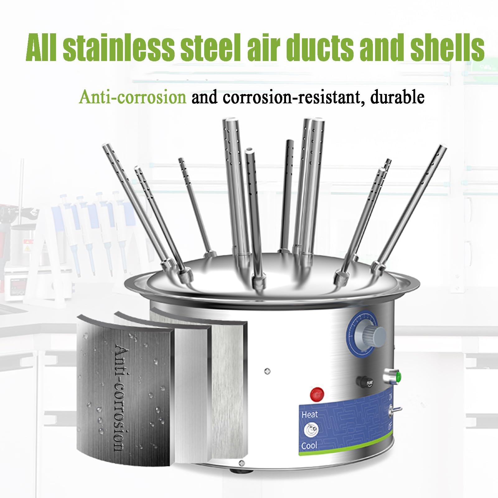 Estante eléctrico de secado de cristalería, secador de flujo de aire de laboratorio de acero inoxidable, ajustable a 40-120 °C, velocidad del viento de 2 m/s, protección contra sobretemperatura para
