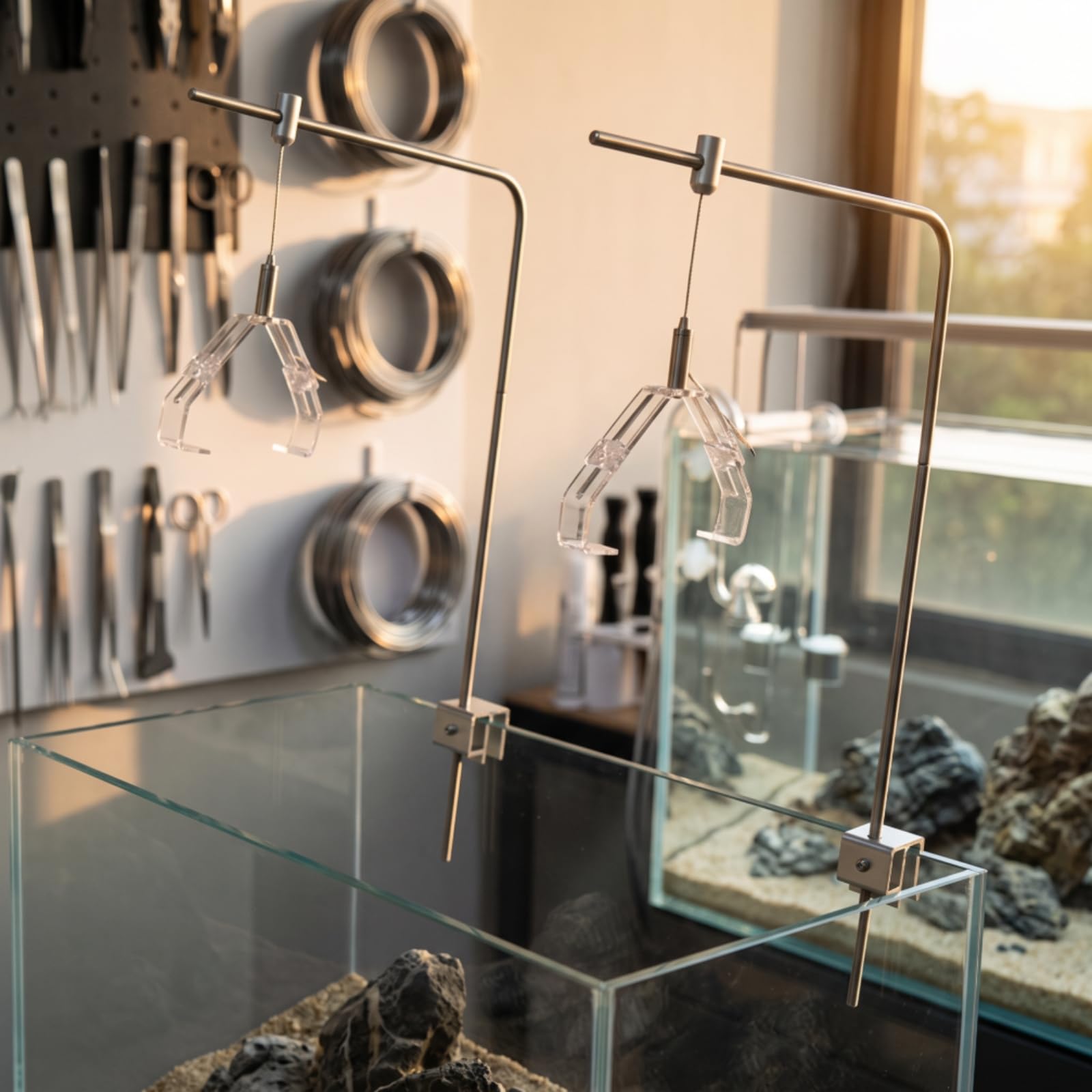 Aquarium Lampenhalterung Aquarium Licht Träger Halter Gestänge Edelstahl Langlebig Verstellbarer Oberarm Fixierklemme Saubere Linienführung Minimaler Look für Wohnzimmer Empfangsbereich Ausstellung
