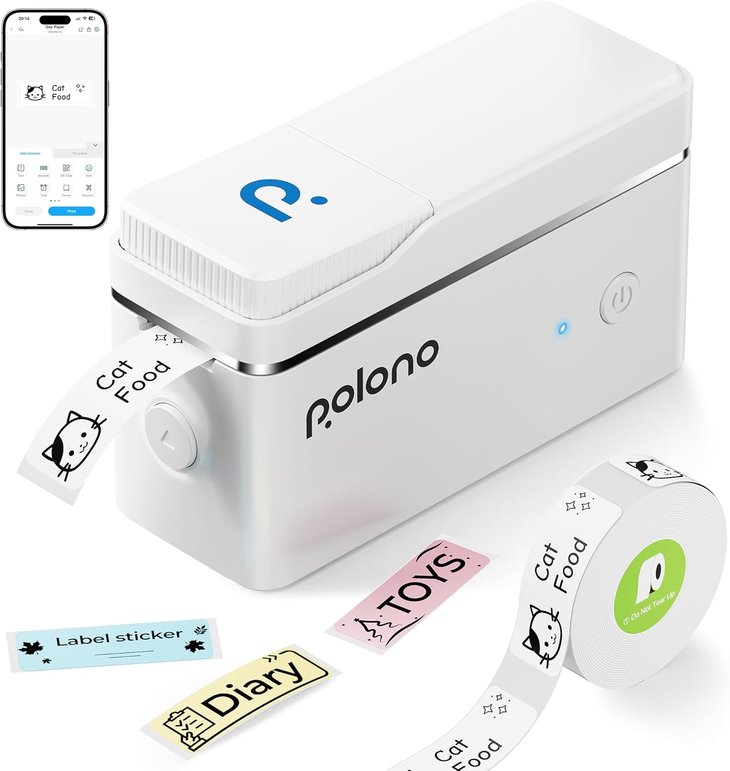 POLONO Label Maker Machine with Tape, P31S Bluetooth Label Printer, Mini Label Maker with Multiple Templates for School Office Home Organization, Wireless Portable Thermal Printer for Storage, White