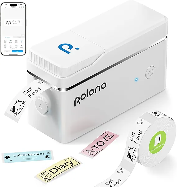 POLONO Label Maker Machine with Tape, P31S Bluetooth Label Printer, Mini Label Maker with Multiple Templates for School Office Home Organization, Wireless Portable Thermal Printer for Storage, White