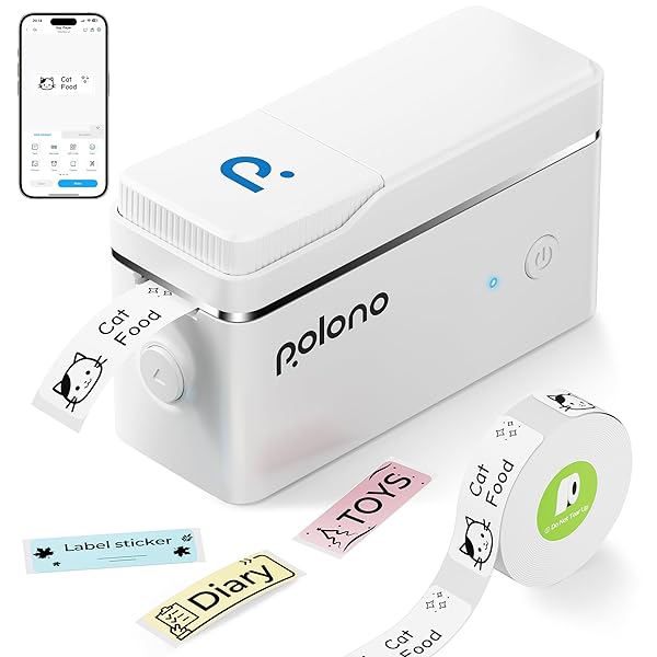 POLONO Label Maker Machine with Tape, P31S Bluetooth Label Printer, Mini Label Maker with Multiple Templates for School Office Home Organization, Wireless Portable Thermal Printer for Storage, White