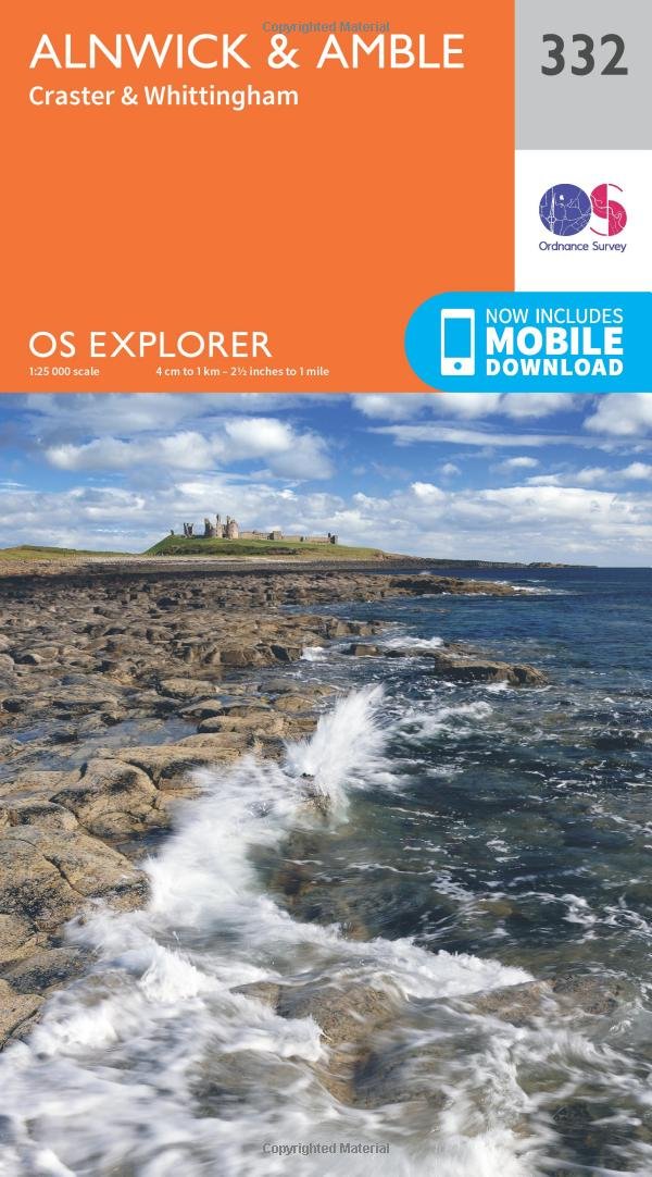 Ordnance Survey Explorer 332 Alnwick & Amble Map With Digital Version Orange