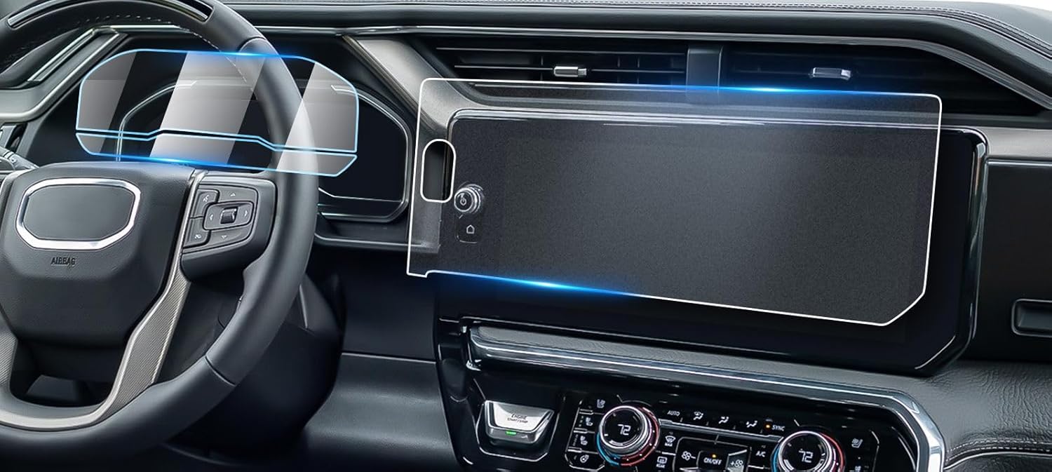 For 2026 GMC Sierra Screen Protector 2022~2025 2026 Sierra 1500(SLE/Elevation/SLT)/2024-2026 Sierra 2500HD/3500HD(SLE/SLT) 13.4 Inch Navi+12.3 inch Dash Touchscreen[Glass] Accessories Anti-Fingerprint