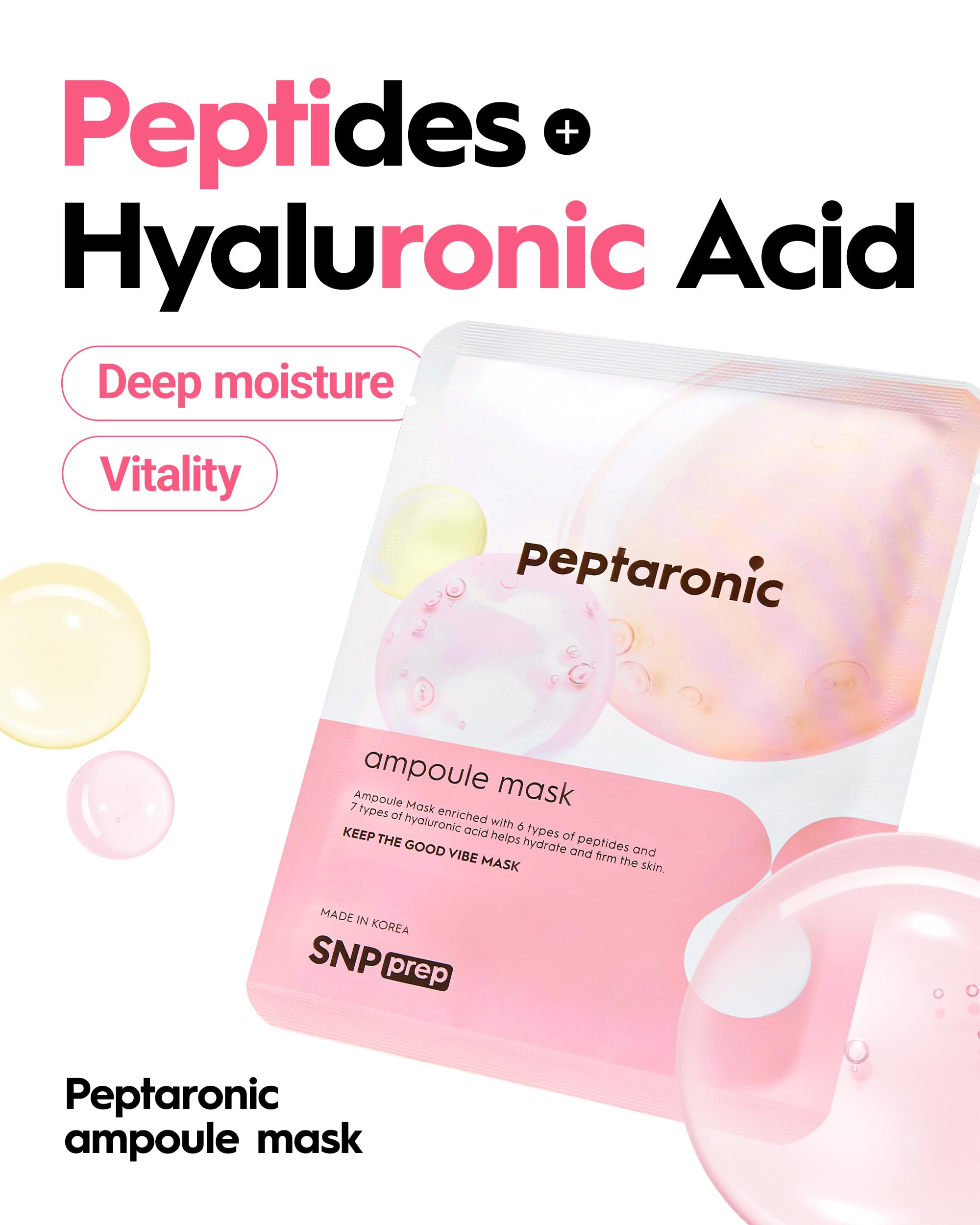 SNP Prep Peptaronic Ampoule Sheet Mask, Korean Facial Mask with 6 Peptides, 5 Types of Hyaluronic Acid - Image 2