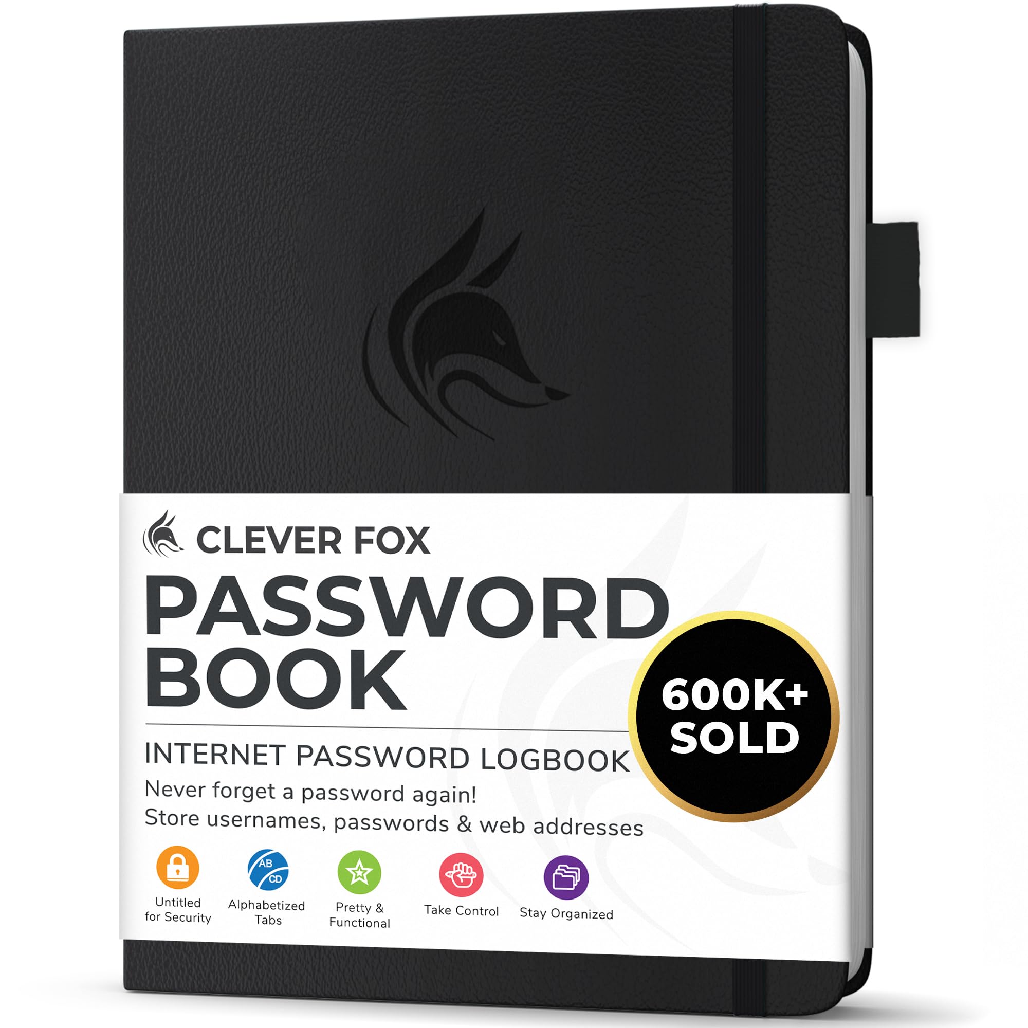 Clever Fox Password Book with alphabetical tabs. Internet Address Organizer Logbook. Small Pocket Password Keeper for Website Logins (Black)The Forest Stewardship Council