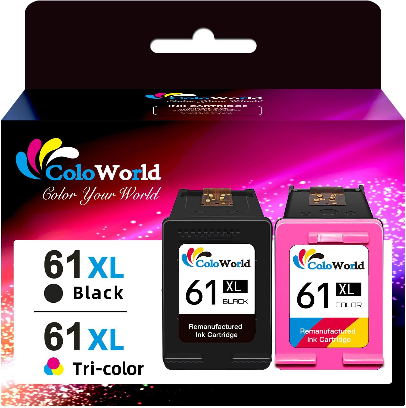 ColoWorldRemanufactured Replacement for 61xl Black and Tri-Color Ink Cartridge Combo Pack High Yield 61XL to Use with Envy 4500 5530 5534 Deskjet 2540 1000 1010 1512 1510 3050 Officejet 4630