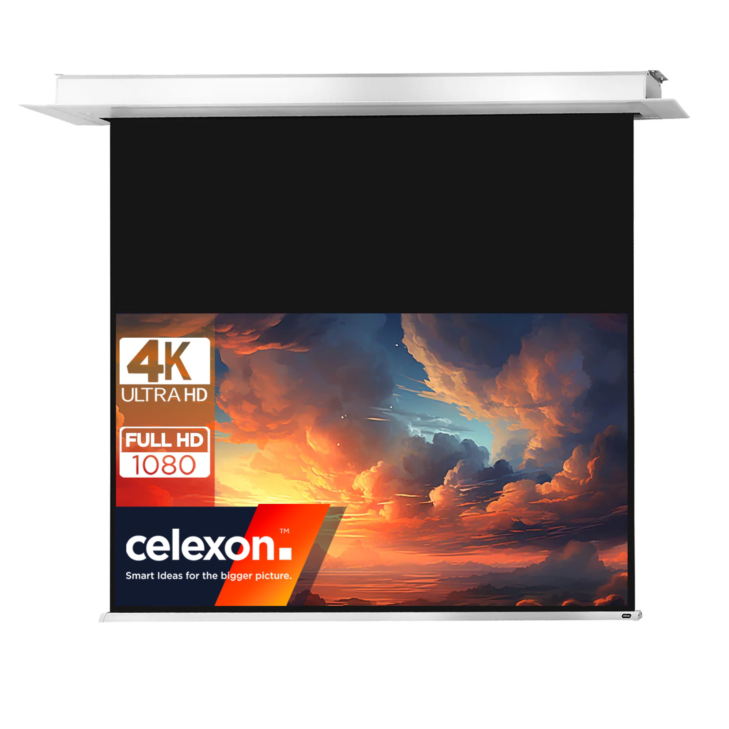celexon Pantalla para Escuela, proyección, presentación y Cine en casa empotrable motorizada Profesional Plus hasta 4K - 160 x 90 cm - 16:9