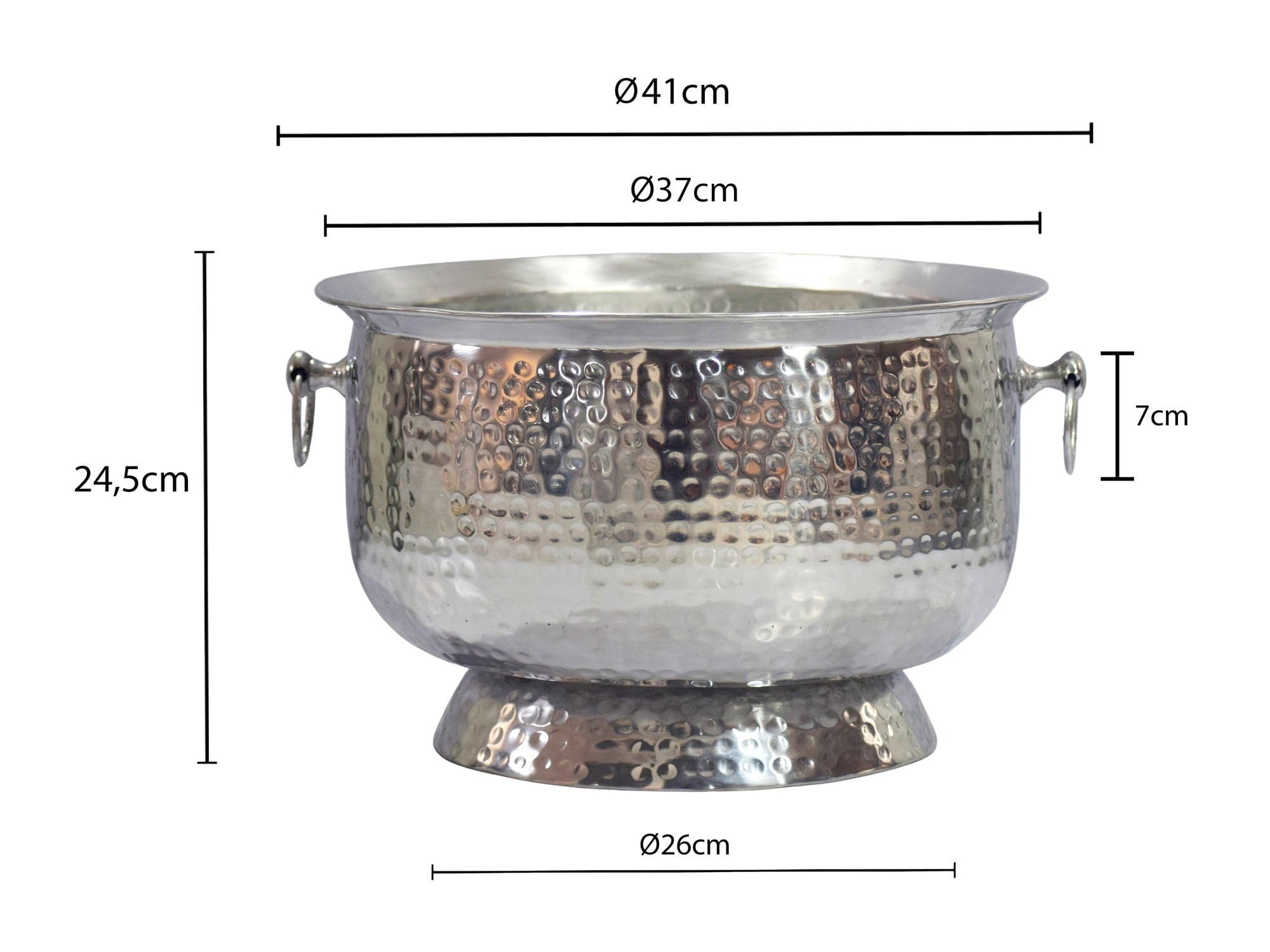 FineBuy Sektkühler 37 x 37 x 24,5 cm Aluminium Silber Handmade | großer Champagnerkühler, runder Weinkühler, stabiler Flaschenkühler, seitliche Tragegriffe, edle Hammerschlag-Struktur
