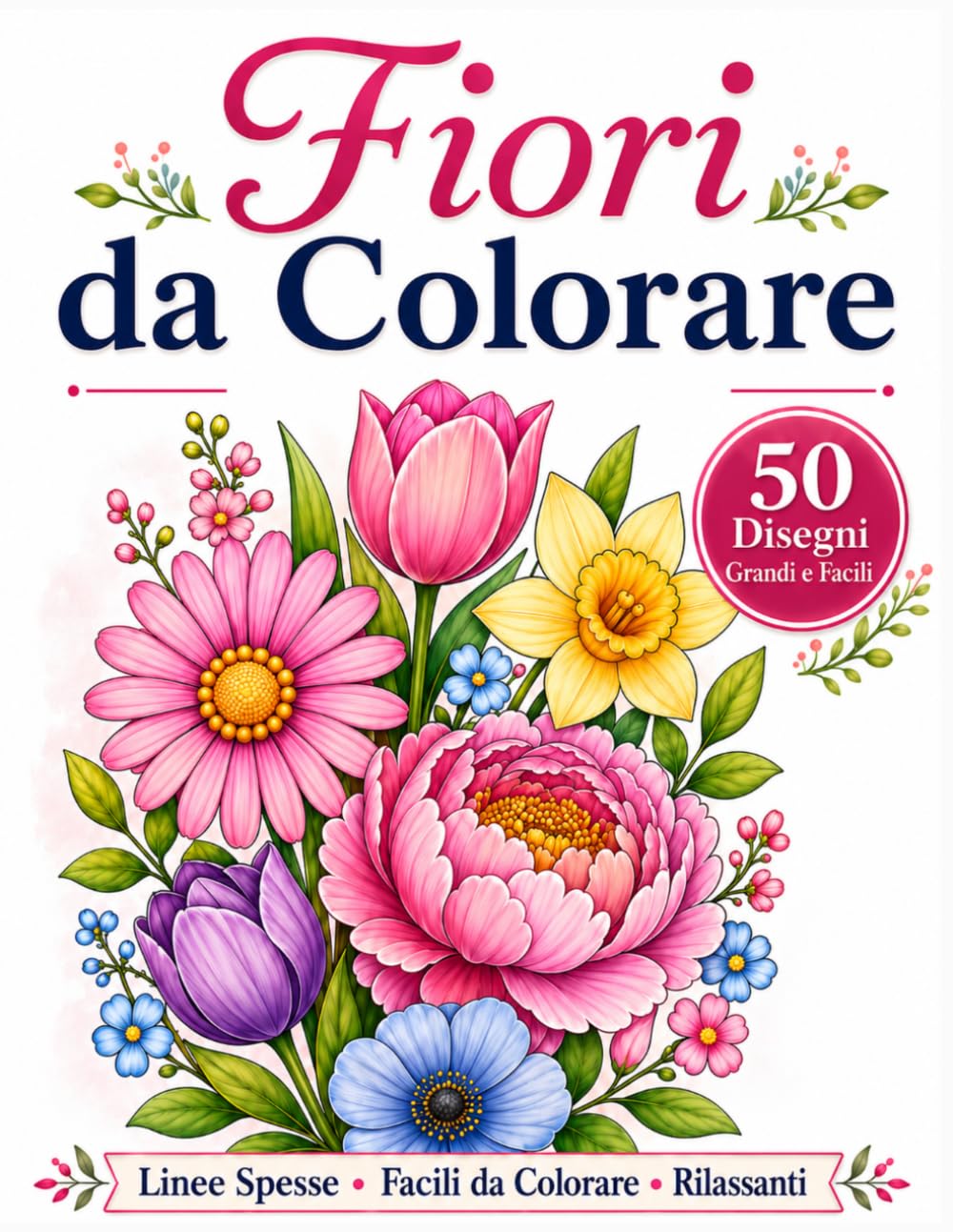 Fiori da Colorare: 50 Disegni Grandi e Facili con Linee Spesse per Rilassarsi e Colorare