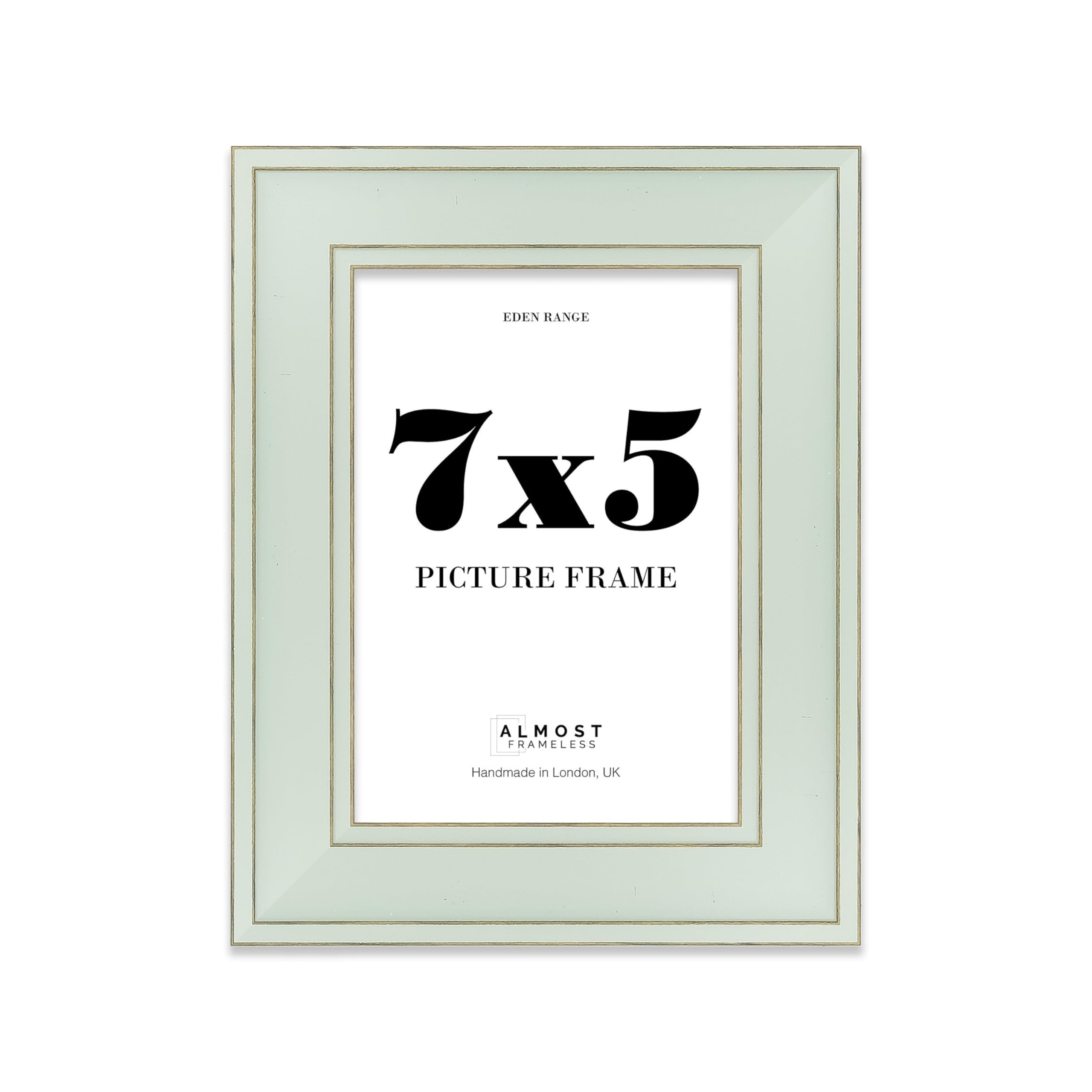 7x5 Sage Green Picture Frame - Shabby Chic Photo Frame with Distressed Finish, Gold Trim, Wall Hooks and Kickstand, 37mm Edge - 1 Pack
