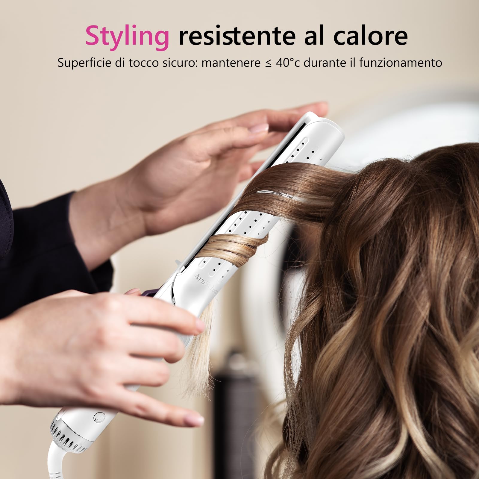 Piastre Capelli & Arricciacapelli 2 in 1 con Ceramica, Arricciacapelli & Piastra Capelli, 5 Temperature Regolabili (140-220°C), Riscaldamento Rapido 30s, Piastra Ceramica Capelli