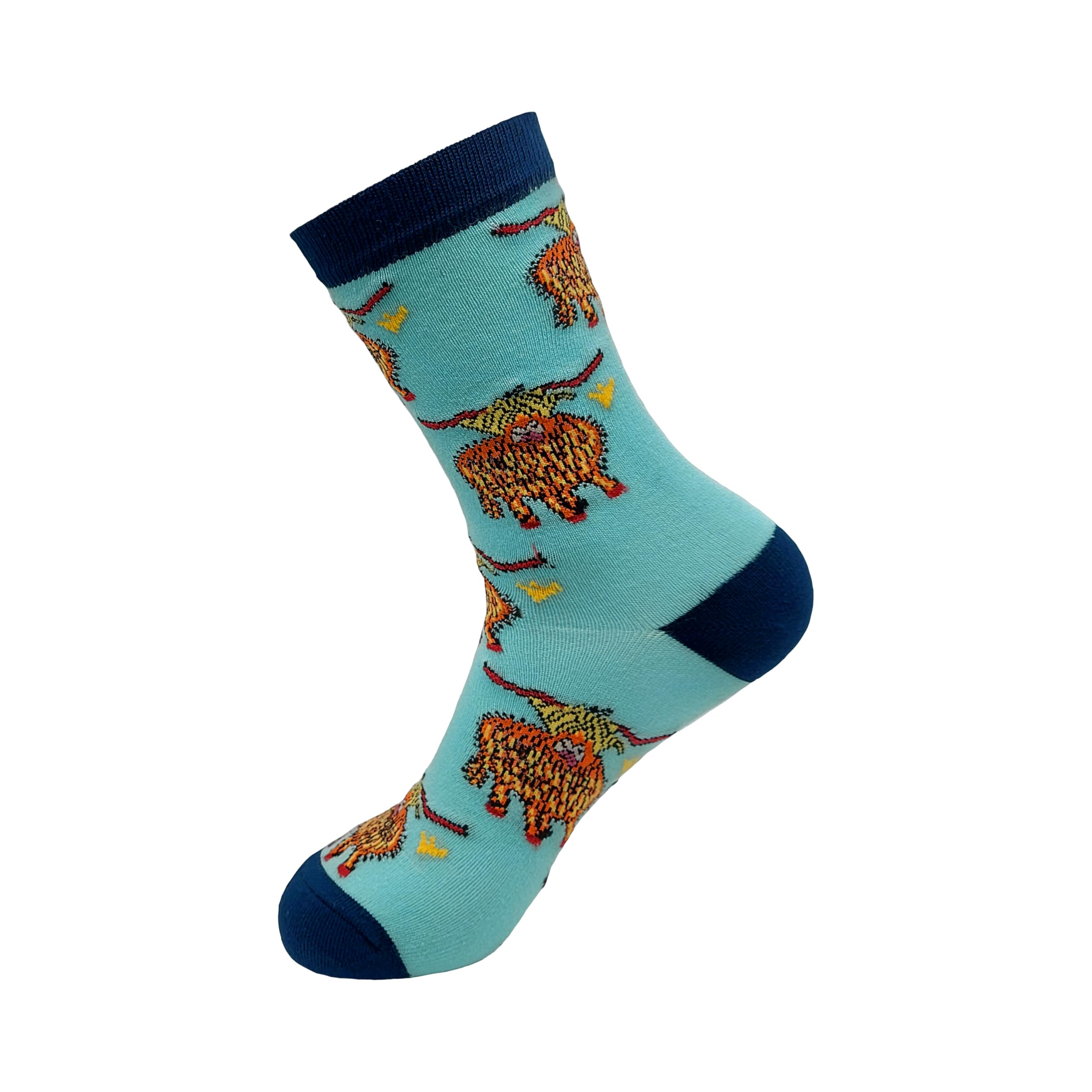 Eco Chic Ladies Bamboo Socks Size UK 4-8 Blue Highland Cow