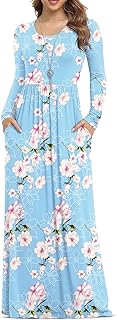 Women's Long Sleeve Loose Plain Maxi Dresses Casual Long Dresses with Pockets - Buy now