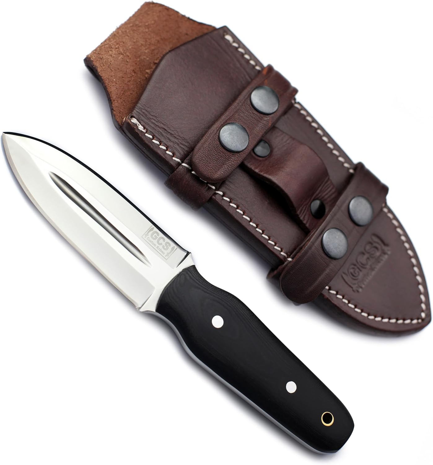 GCS Handmade Micarta Handle D2 Tool Steel Tactical Hunting Knife with leather sheath Full tang blade designed for Hunting & EDC GCS 187 Black