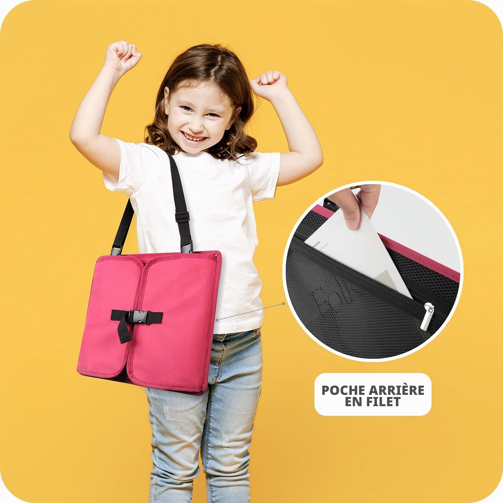 Plateau de Voyage Enfant Voiture - Plateau de Voyage pour Enfant, Tablette Voiture avec 6 Marqueurs et 1 Sac de Rangement, Rose