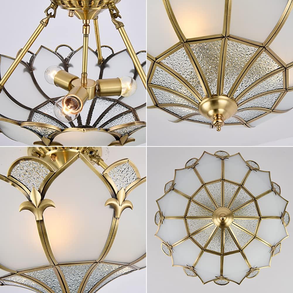 Petal Brass Semi-Flush Mount Ceiling Light, Elegant Frosted Glass Ceiling Light Fixture for Living Room Hall Bedroom, 6 Lights