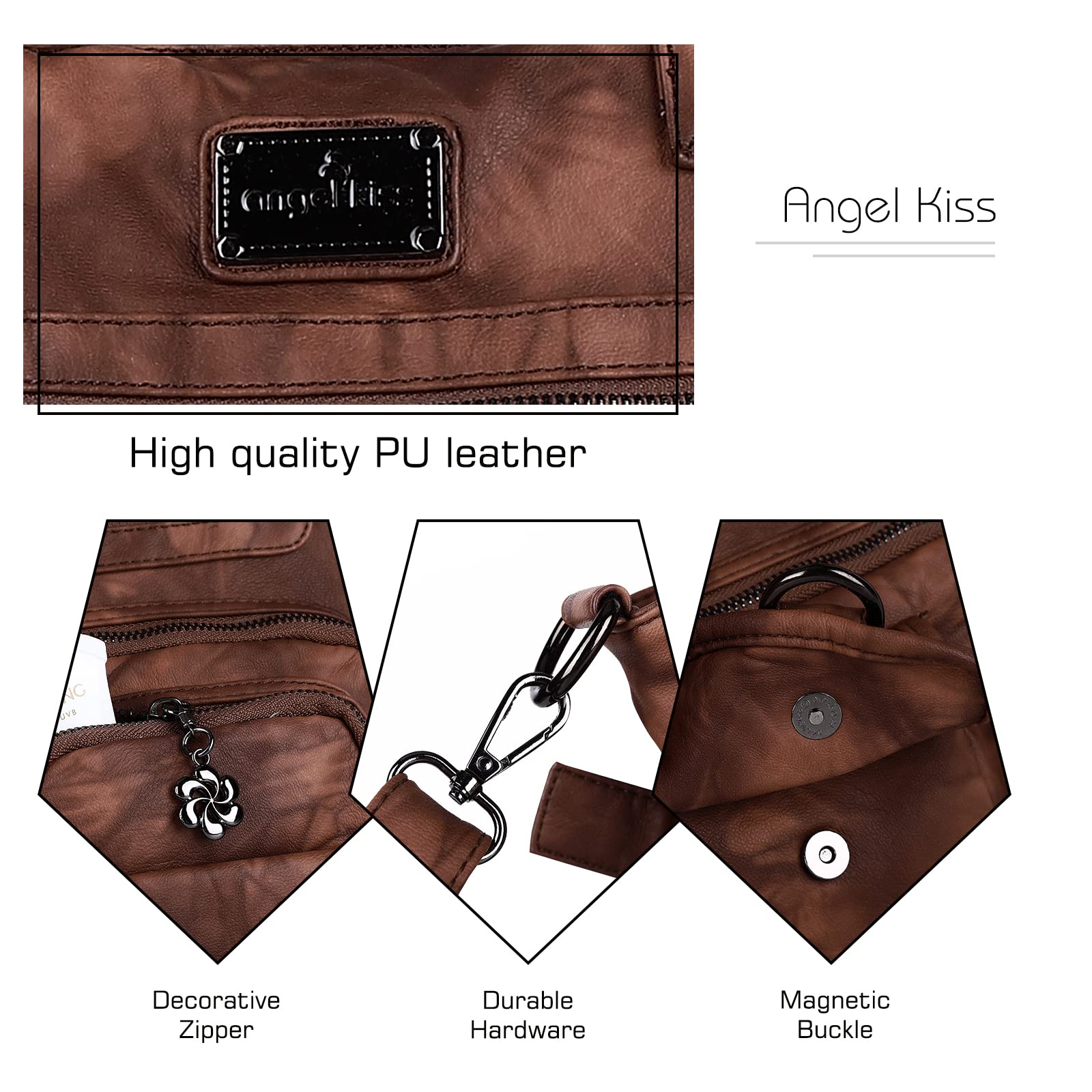 Angel Kiss Large Purses for Women Soft PU Leather Hobo Bag for Women Shoulder Bags: Stylish Brown