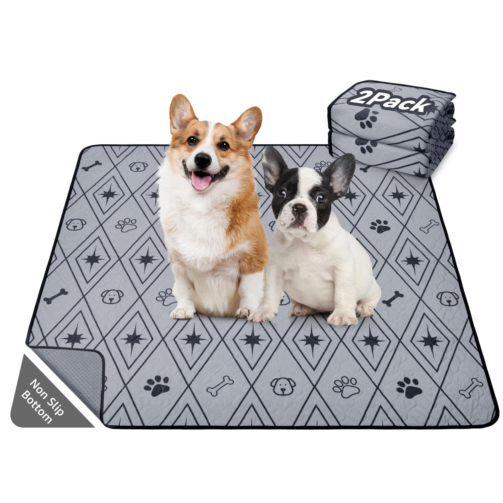 LOOBANI Washable Puppy Pads, 2 Pack Super Absorbent Leak-Proof Reusable Puppy Pads, Non-Slip Dog Training Mats