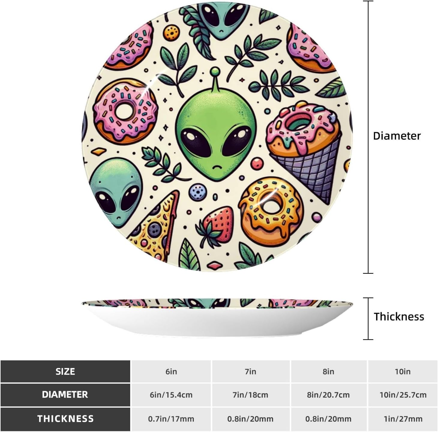 Alien-Donut-Pizza 10 Inch Decorative Plate With Stand, Elegant Display Wall Plate For Home Decor
