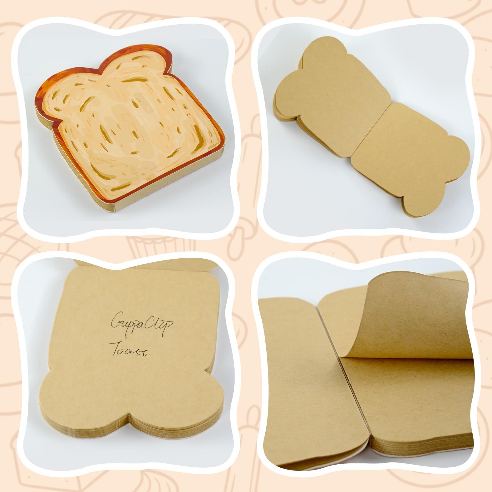 Notizblöcke in Toastform, 5 Stück, blanko, 50 Blatt/Block, kleines Notizbuch für Backliebhaber, niedliche Notizen (eine Tüte Toast hat 5 Blöcke)