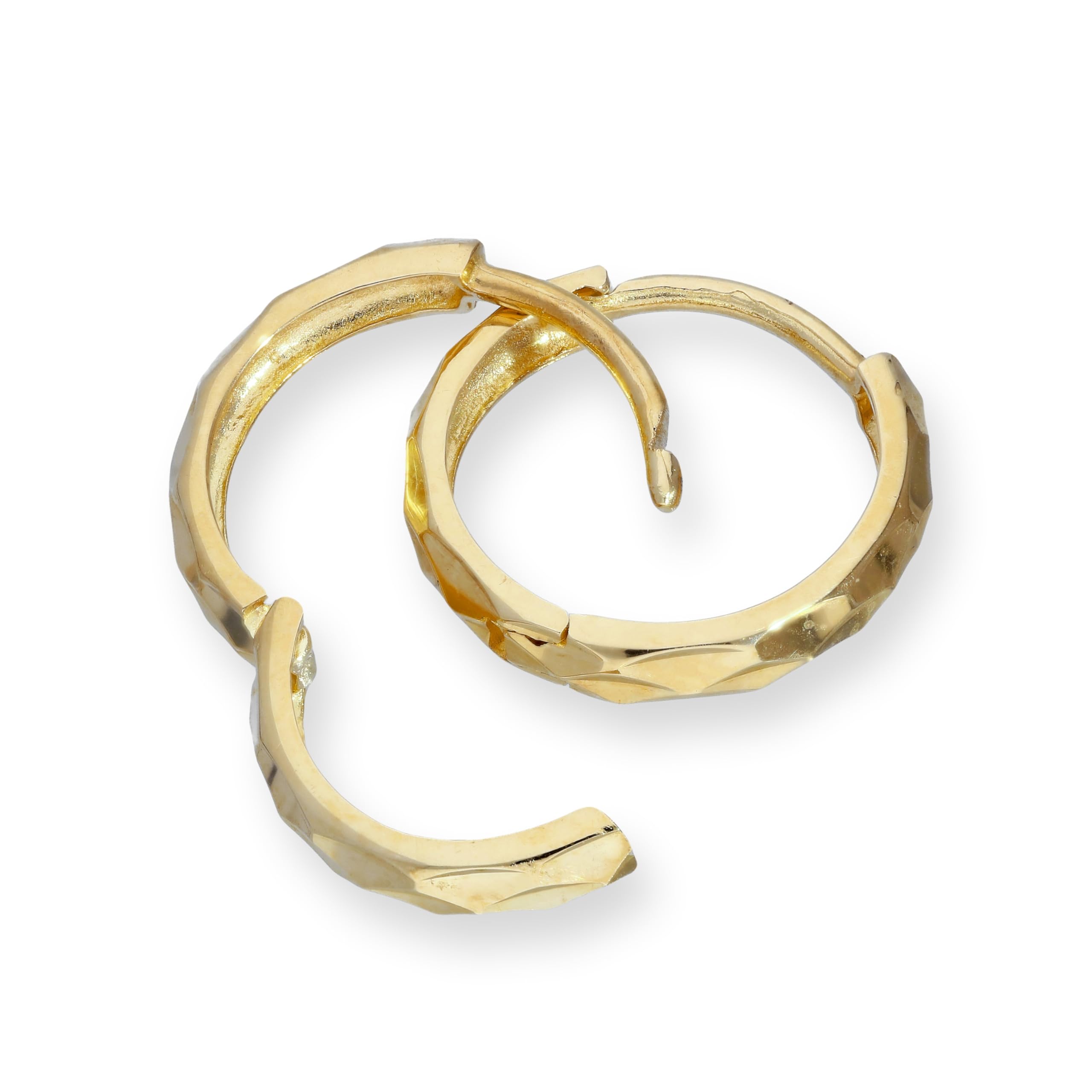 Orecchini eleganti a forma di cerchio lavorati sfaccettati in oro giallo 9kt