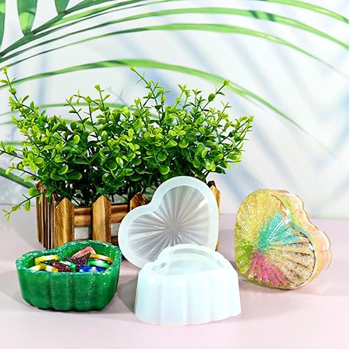 Miniatura 8 de Zayookey Moldes de resina de caja, caja de almacenamiento de silicona con tapa, caja de joyería en forma de corazón, molde de fundición de resina