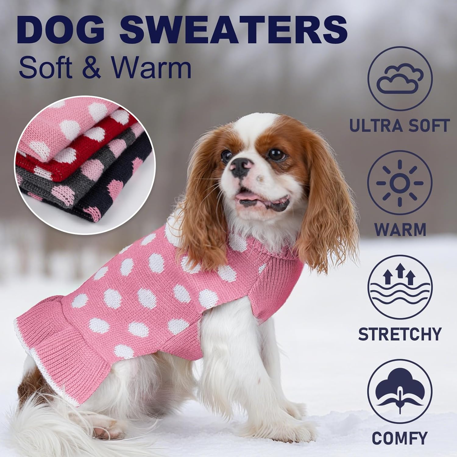 KYEESE Valentines Dog Sweater Dress, Warm Dog Sweaters Medium Large Size Dogs Girl, Cozy Pullover Pet Clothes Knit Pet Apparel with Leash Hole, Pink Dot, 2XL