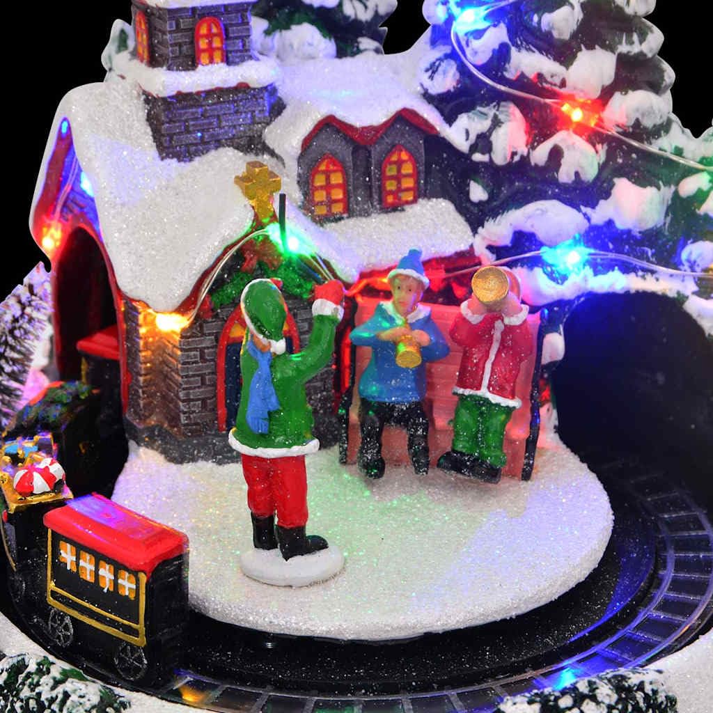 Weihnachtliche Tischdekoration aus Harz Mehrfarbig 16 x 16 x 19 cm mit dekorativer Lichterkette für Wohnzimmer Kamin Fensterbank Festliche Winter-Deko