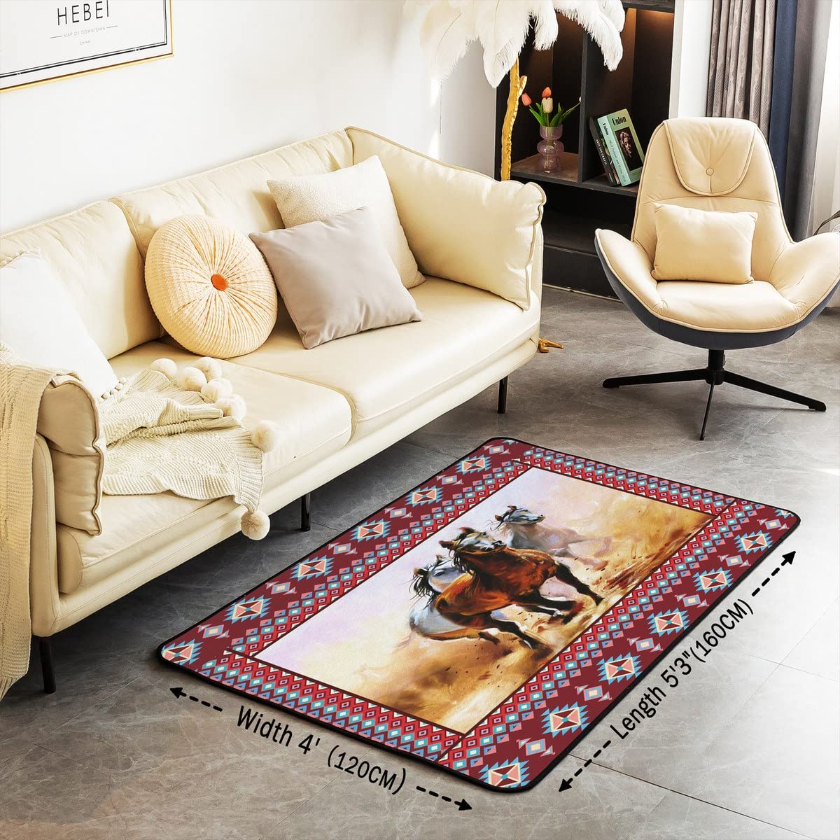 Alfombra de caballo galopante para niños y niñas, juego de alfombras decorativas de caballo, decoración de animales, alfombras de sala de estar, cama, bohemio, granja, vaquero, alfombra de interior,