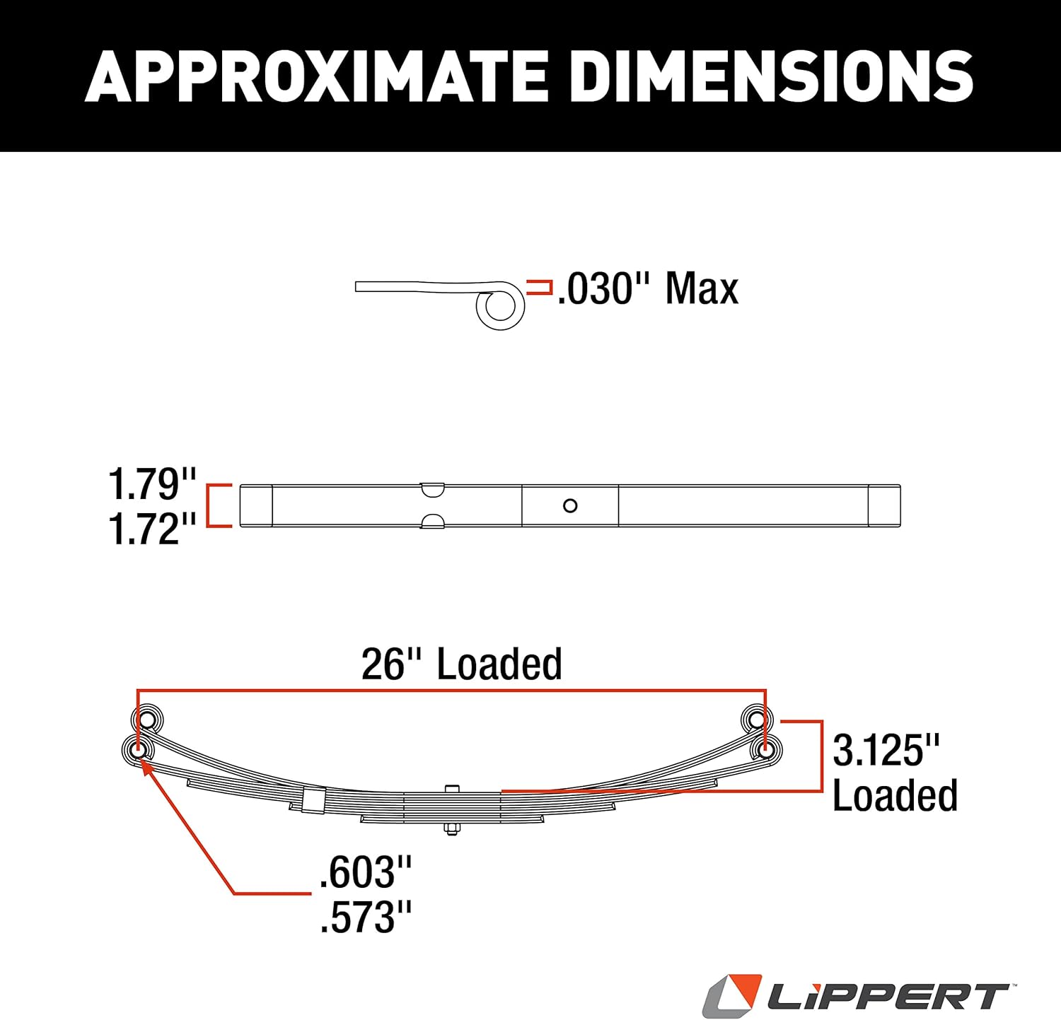 Lippert Replacement Leaf Spring for RV Trailer Suspension System - 26", 2,200-lb. Weight Capacity, Exact-Match Component Part - 72-78