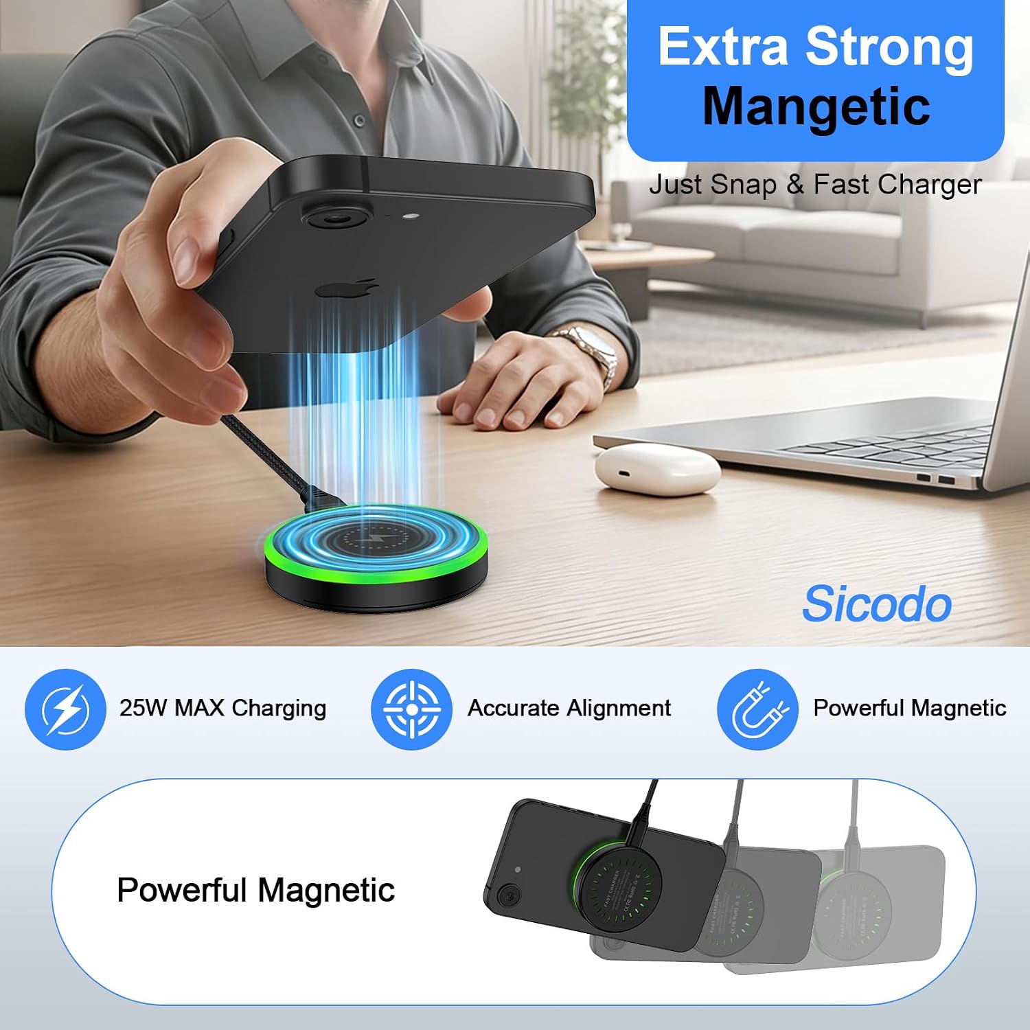 25W Magnetic Wireless Charger Android for Samsung Galaxy S26 Ultra/S25/S24/S23/S22/S21/S20, Magsafe Charger for iPhone 17/16/15/14/13/12 Series, Wireless Super Fast Charging Pad for Google Pixel 10A