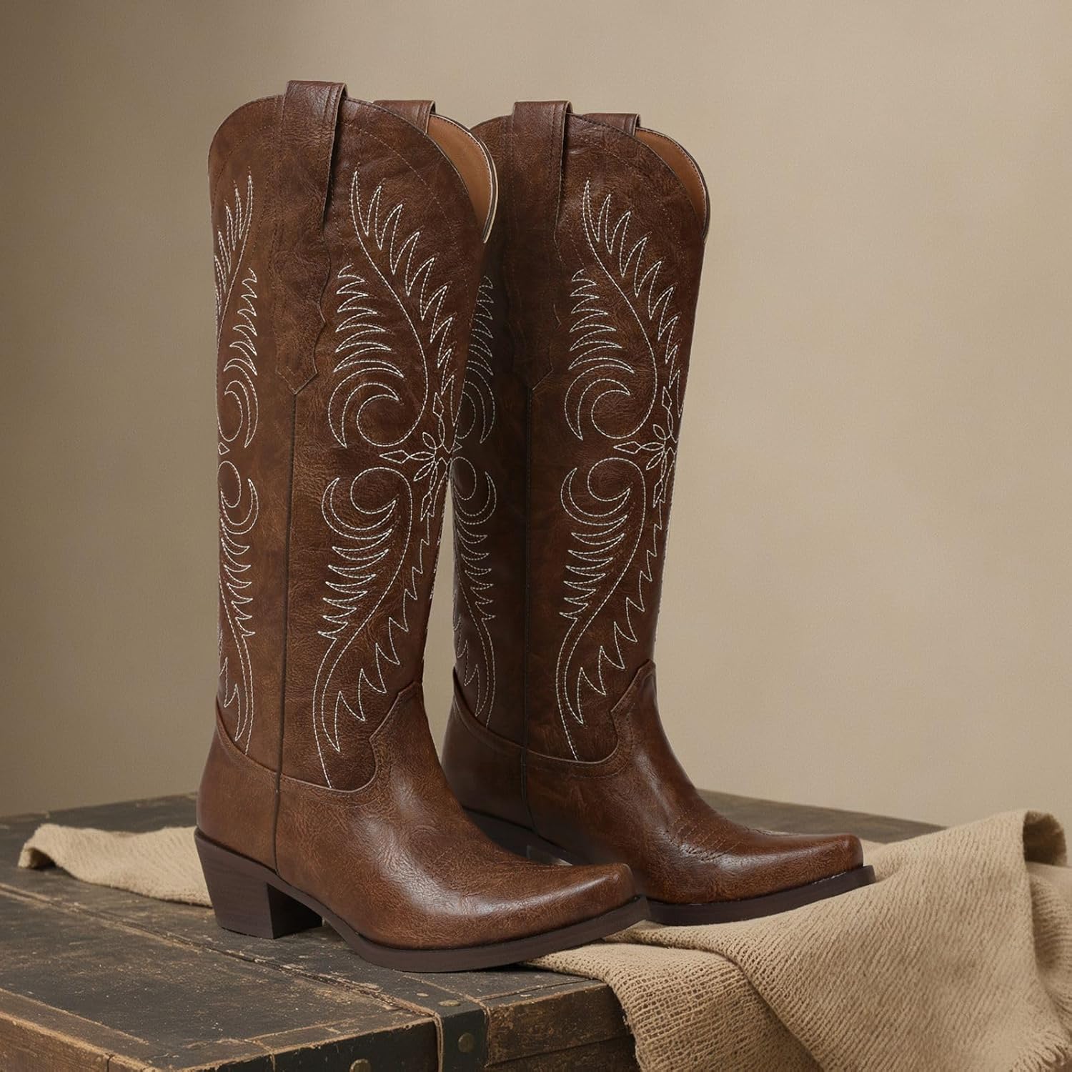 Erocalli Cowboy Boots for Women Knee High Western Cowgirl Boots 2026 Spring Fall - Embroidered, Pull On, Wide Calf, Tall Boot, Chunky Heel - Image 6