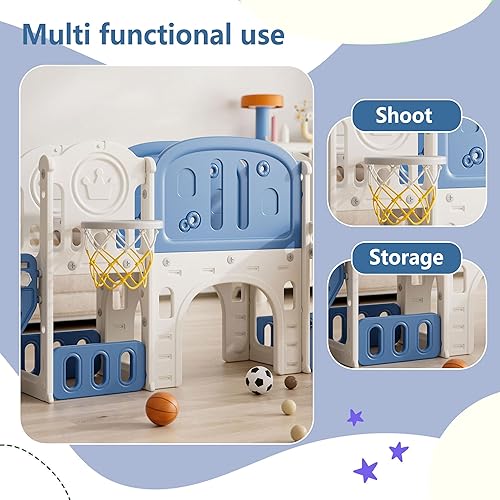 Miniatura 3 de Juego para exteriores 11 en 1 con tobogán y columpio, parque infantil interior para niños, con aro de baloncesto, pasillo extralargo, tobogán para