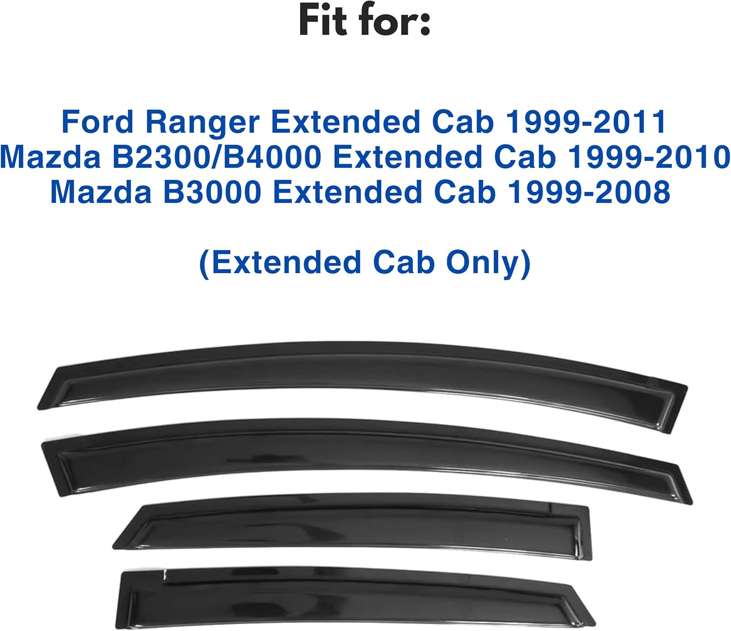 IG Window Visor Compatible with Ford Ranger 1999-2011 & Mazda B2300/B4000 1999-2010 & Mazda B3000 1999-2008, Tape-On Rain Guard Side Vent Deflector, 2002 2003 2004 2005 2006 2007 2009 (Extended Cab)