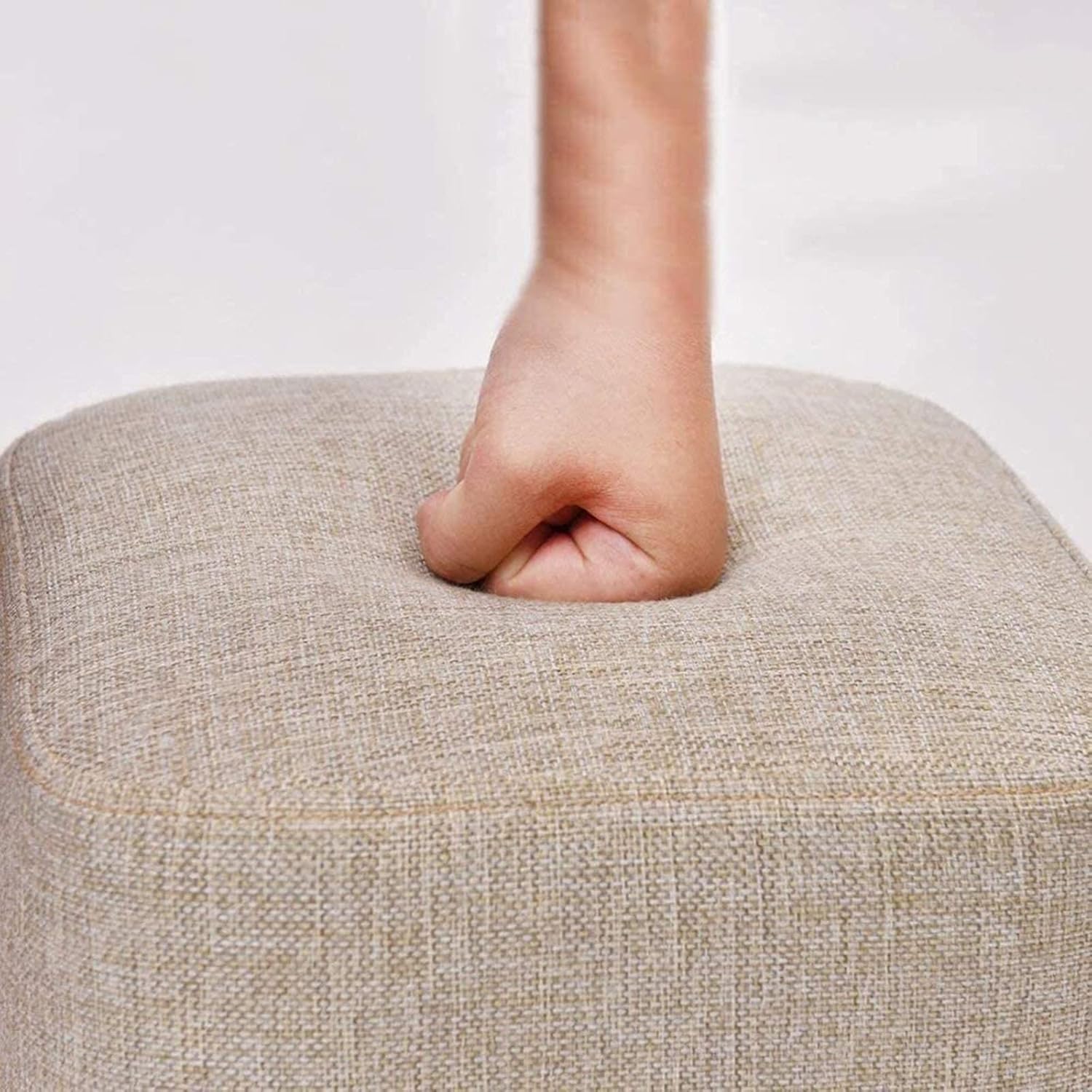 DASHADAO Footstools Ottoman Solid Wood Square Footstool,Ottoman Pouffe Chair Stool Fabric Cover 4 Legs and Removable Linen Cover L28xW28xH25cm(Color:A)