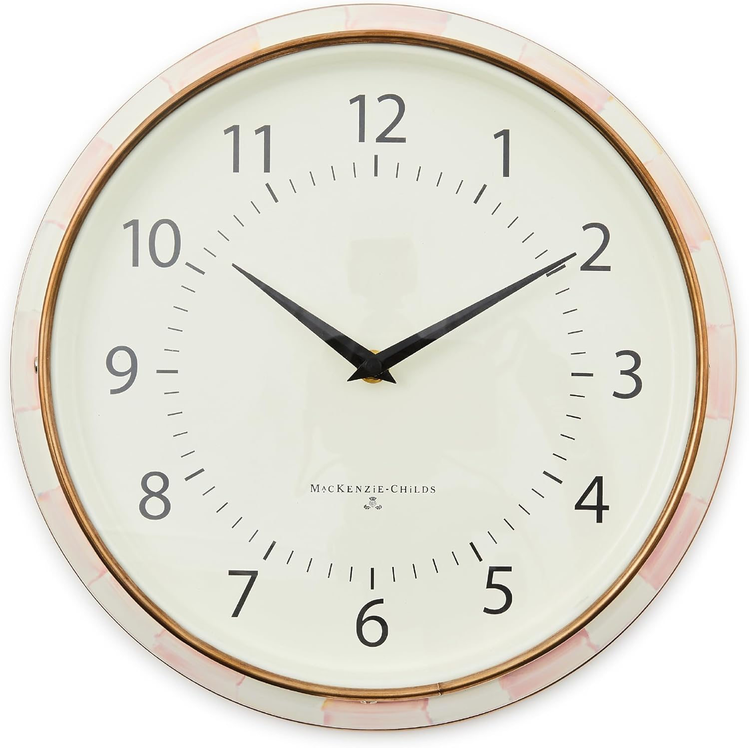 MACKENZIE-CHILDS Wall Clock, Decorative Enamel Clock for Kitchen and Living Room, Pink-and-White Rosy Check