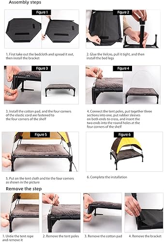 Miniatura 4 de Cuna de viaje para perros, catre elevado para perros con toldo, cama para perros de campamento al aire libre con almohadilla lavable, plegable,