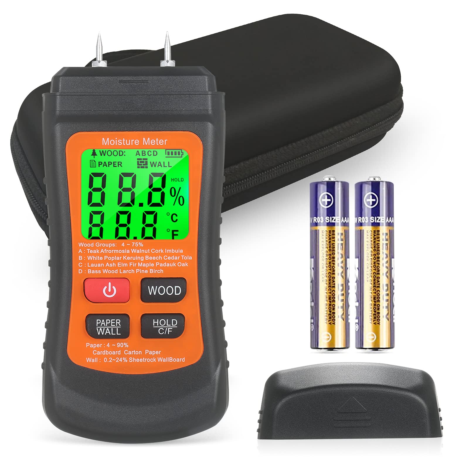 Wood Moisture Meter for Logs Firewood, Moisture Meter for Wood Firewood Logs Moisture Meter for Lumber, MT02-Yellow