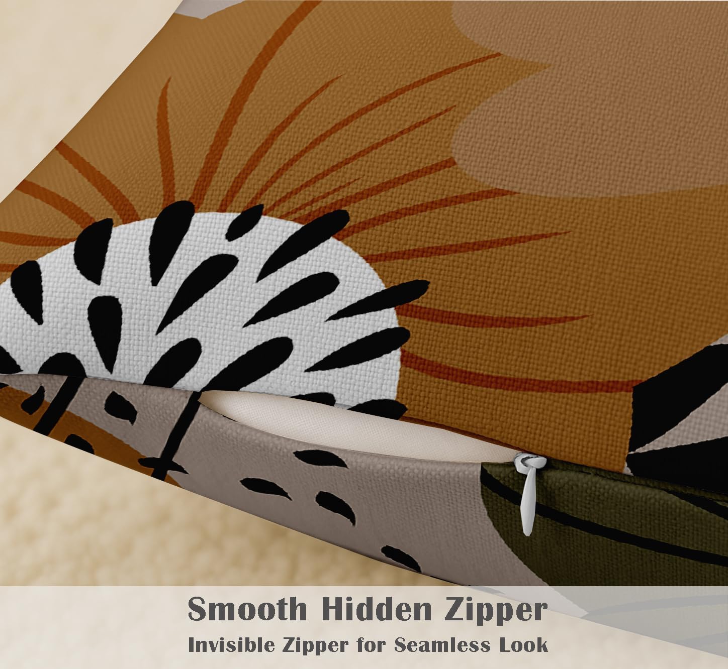 18x18, Cotton Cushion Covers Set of 4 Printed Throw Pillow Covers with Hidden Zip, Double Sided Design - Taupe, Tropical Design