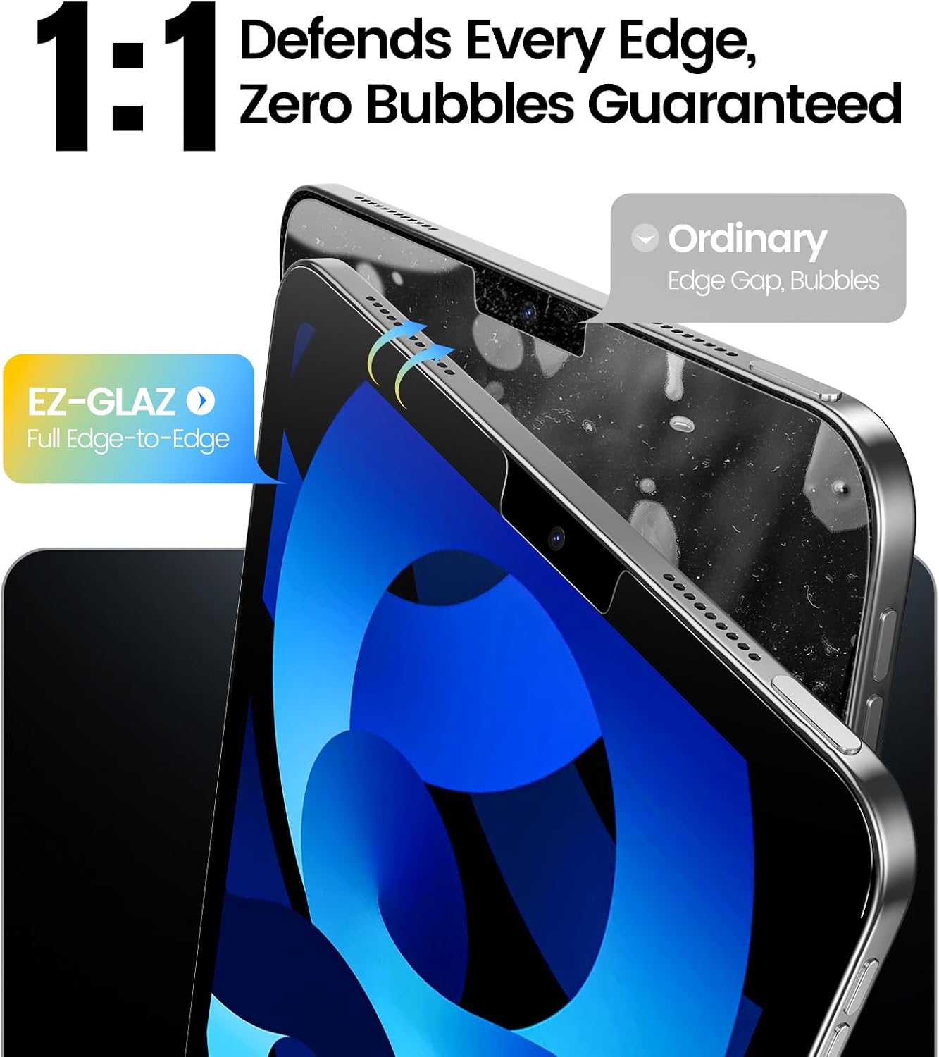 EZ-GLAZ-2 Pack for iPad Air 5th 4th Gen 10.9 Inch & iPad Pro 11 Inch (4th 3rd 2nd 1st Gen) Screen Protector, Military-Grade Shatterproof, 9H+ Tempered Glass with Installation Box, Anti-Scratch, Apple Pencil Compatible, HD Clarity, Bubble Free