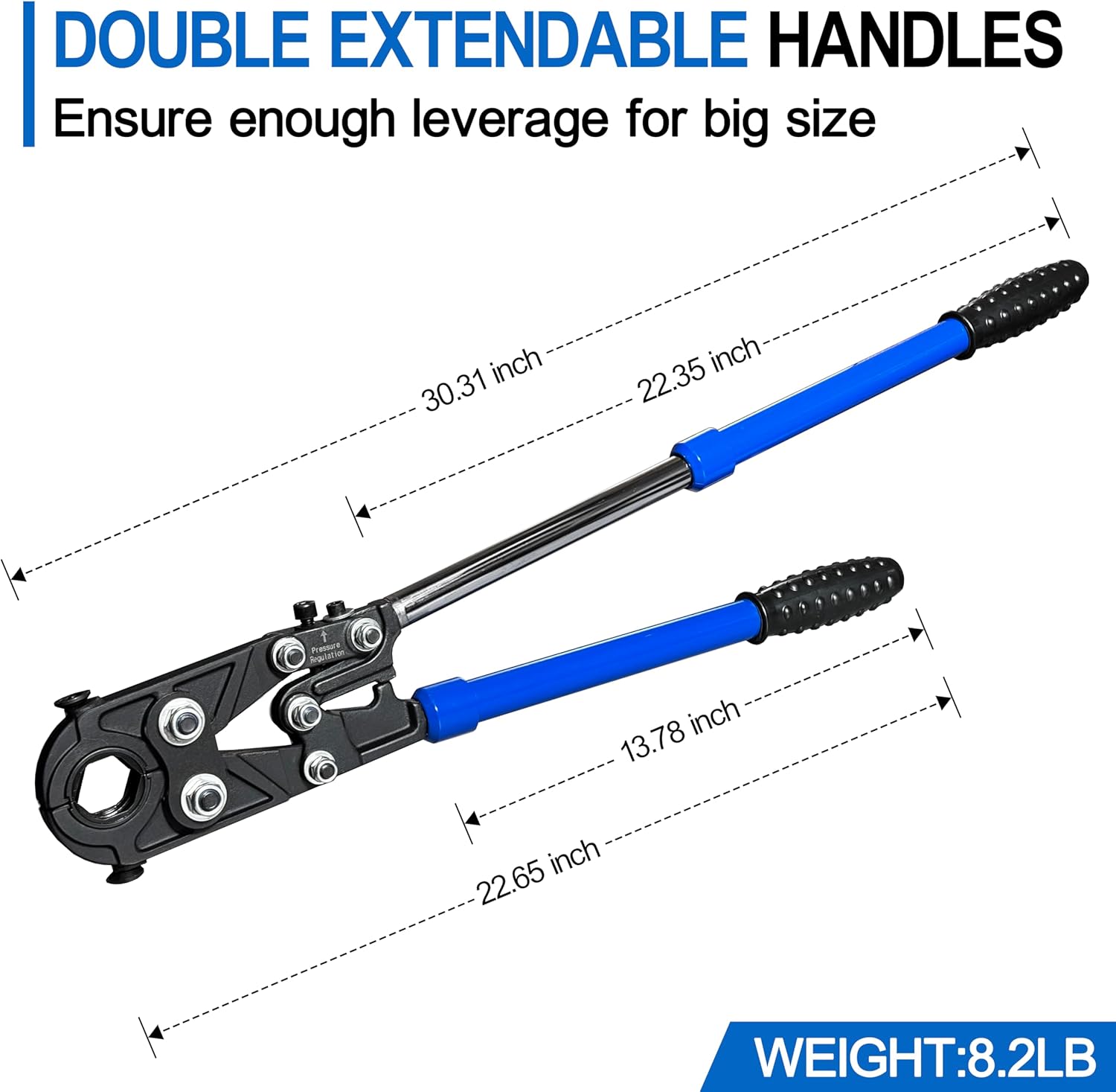 Copper Press Tool Pipe Crimping Tools with Telescopic Operating Arms (1/2", 3/4", 1" Jaws) Copper Tube Fittings Crimpers Pressing Pliers Suit for Confined Spaces and Tee Fittings