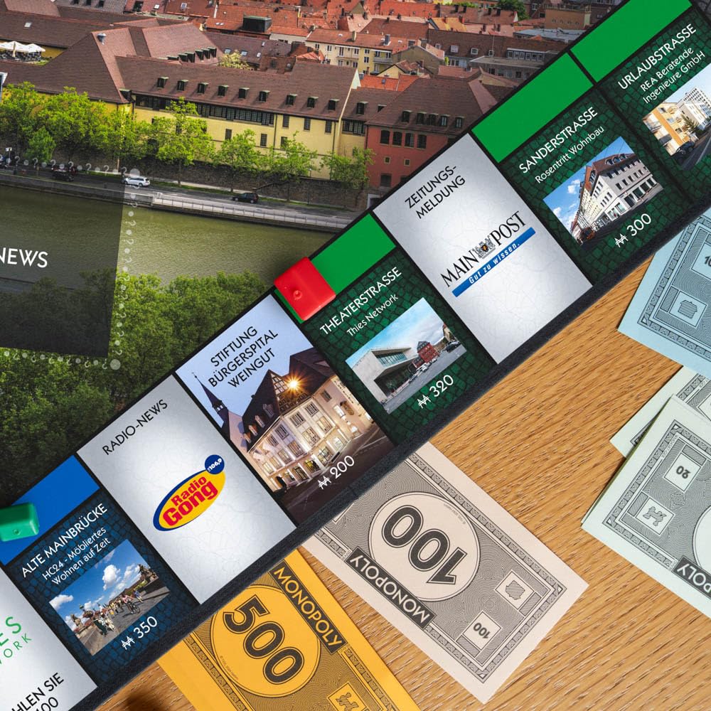 Monopoly Würzburg Einzelstück – Die offizielle Städte-Edition | Gesellschaftsspiel für 2–6 Spieler ab 8 Jahren | Mit bekannten Orten wie Domstraße & Festung Marienberg