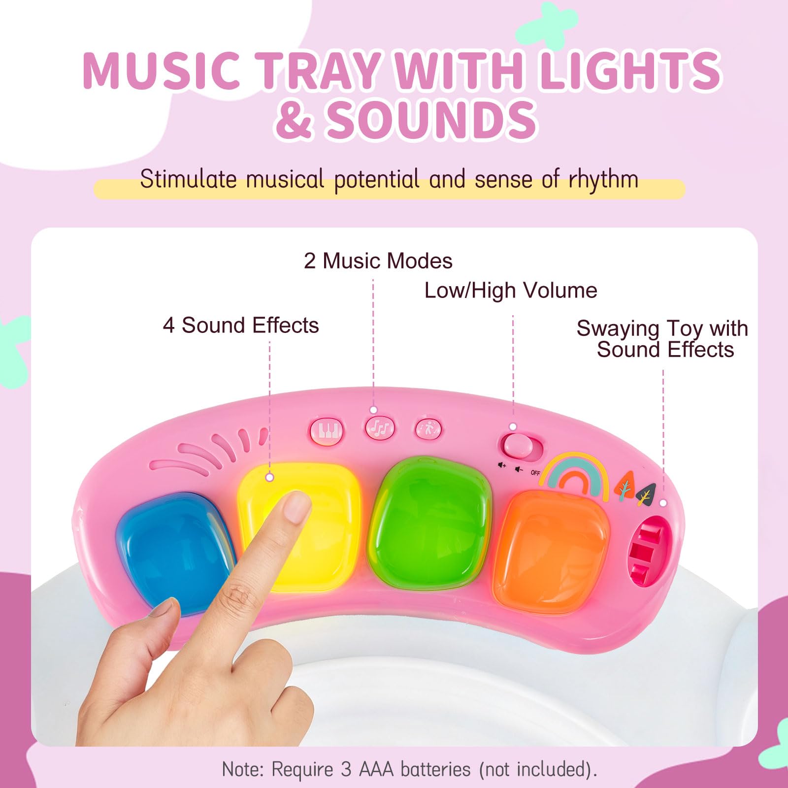 COSTWAY Baby Activity Center, Baby Jumpers & Bouncers with 360° Rotary Seat, Music, Lights, 3 Adjustable Heights, Interactive Toys, for Ages 6 Months + (Pink) — view 7